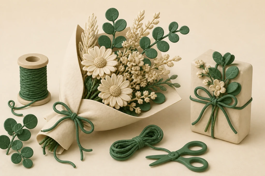 Inpakken met gedroogde bloemen en takjes